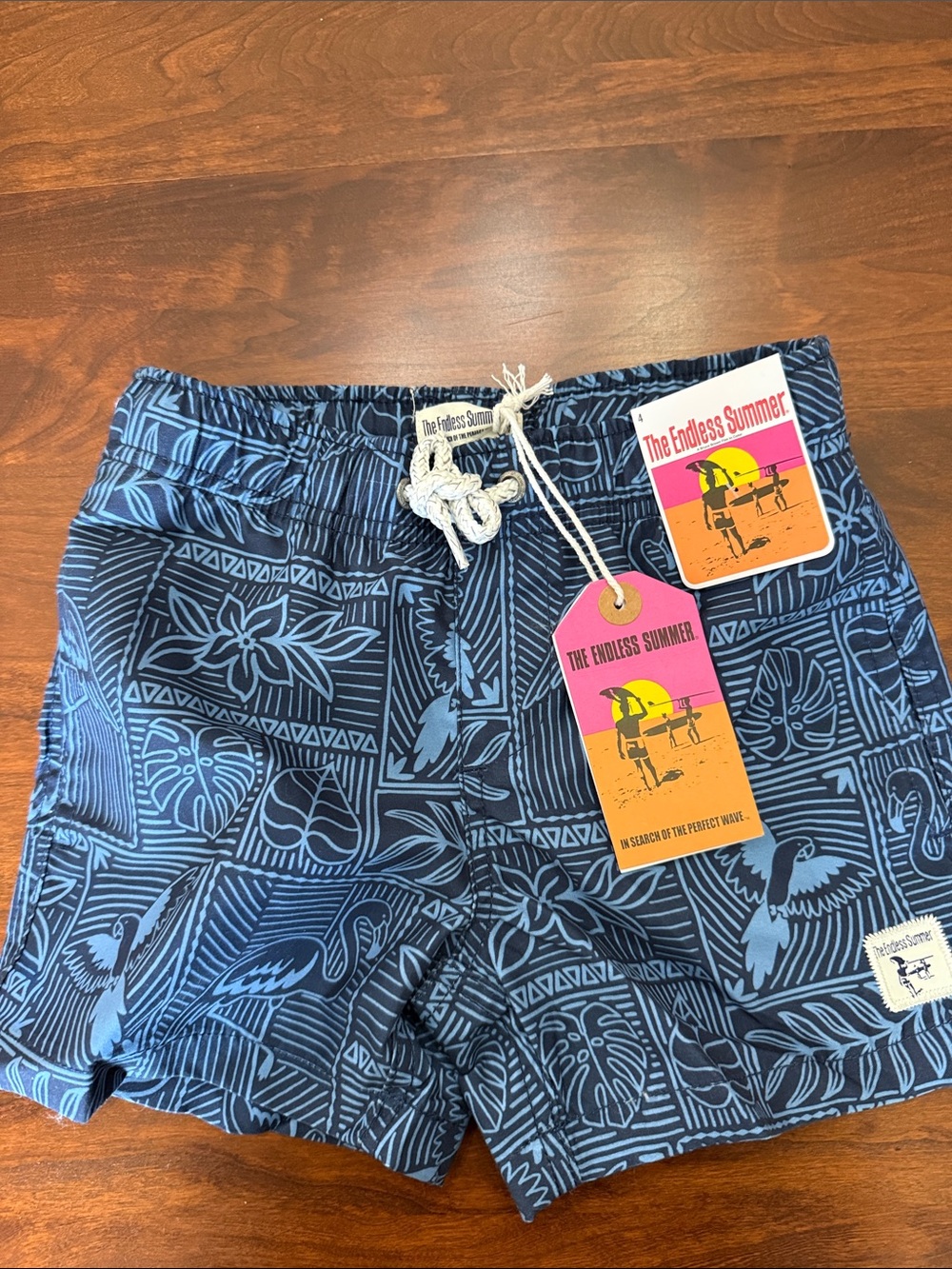The endless summer boys size 4 little kids flamingo tiles volley swim trunks NWT
